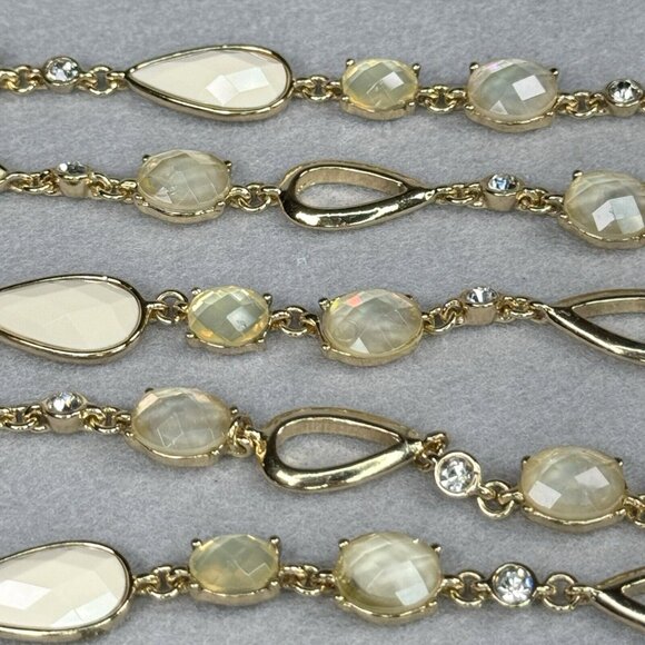 Anne Klein Necklace Gold Tone Faceted Cream Teardrop Beads Foil Backed Cabochons - Picture 6 of 14